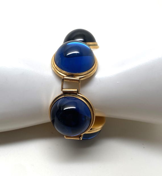 LALIQUE 1970 Gold Tone, Cobalt Blue Stone French Design Bracelet