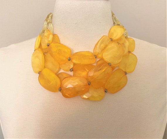Gorgeous Multi Strand Yellow Acrylic Necklace