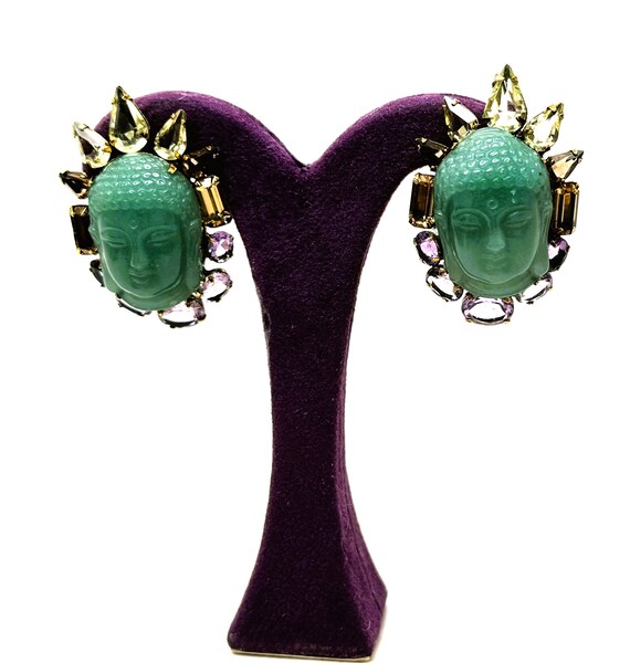 Iradj Moini Aventurine Buddha Amethyst & Crystal Clip On Earrings