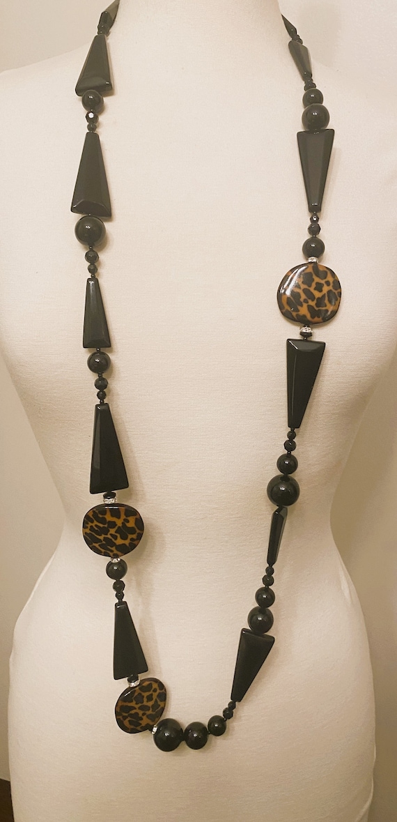 ANGELA CAPUTI Black & Tortoise Resin With Rhinestones Long Necklace
