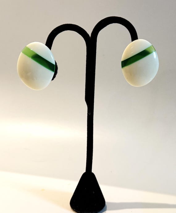 Angela Caputti White & Green Clip on Earrings