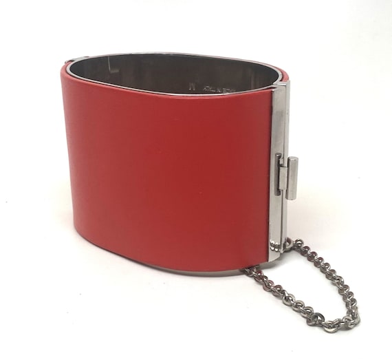 Gorgeous Sliver Tone Red Leather CELINE Manchette Cuff