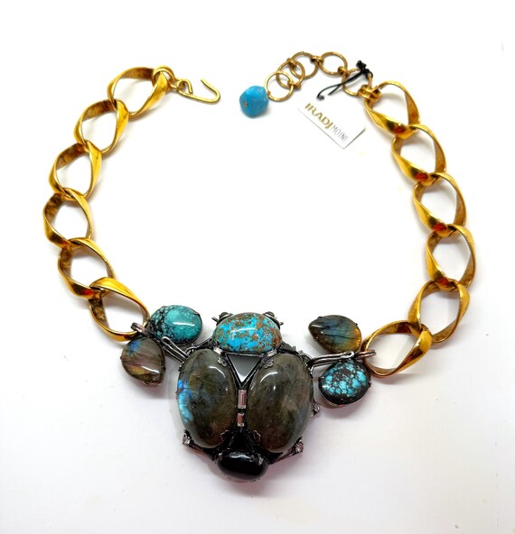 Iradj Moini Labradorite, Onyx & Turquoise Lady Bug Detachable Pin Necklace