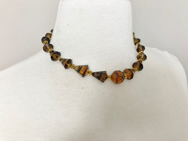 Vintage Czech Amber /& Brown Art Glass Necklace