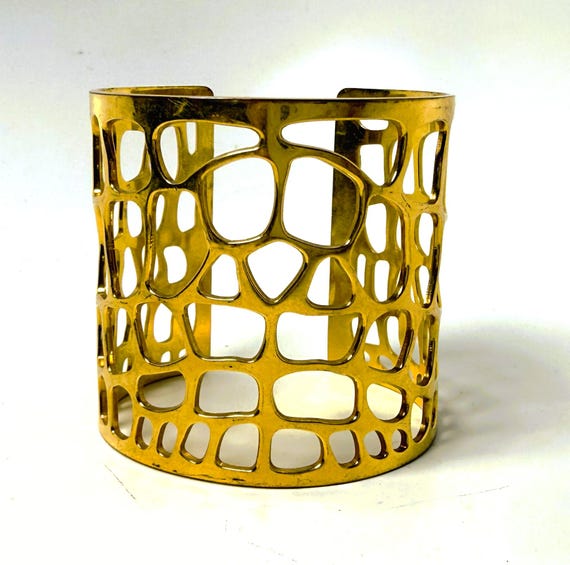 Yves Saint Laurent Gold Plated Intricate Irregular Cut-out Cuff Bracelet