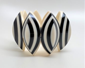 Gorgeous French Designer Marion Godart Black & White Resin Stretch Bracelet