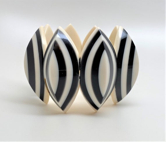 Gorgeous French Designer Marion Godart Black & White Resin Stretch Bracelet
