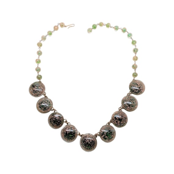 Vintage Venetian Green Glass with Copper & Gold Dust Choker Necklace