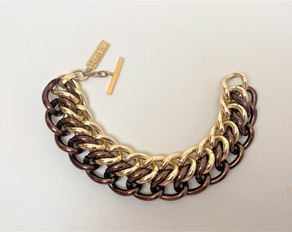 Vintage Givenchy Gold Tone & Brown Large Chain Bracelet - Etsy