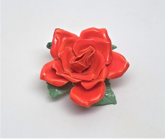 Vintage 3 D Orange Painted Delicate Flower Pin Brooch