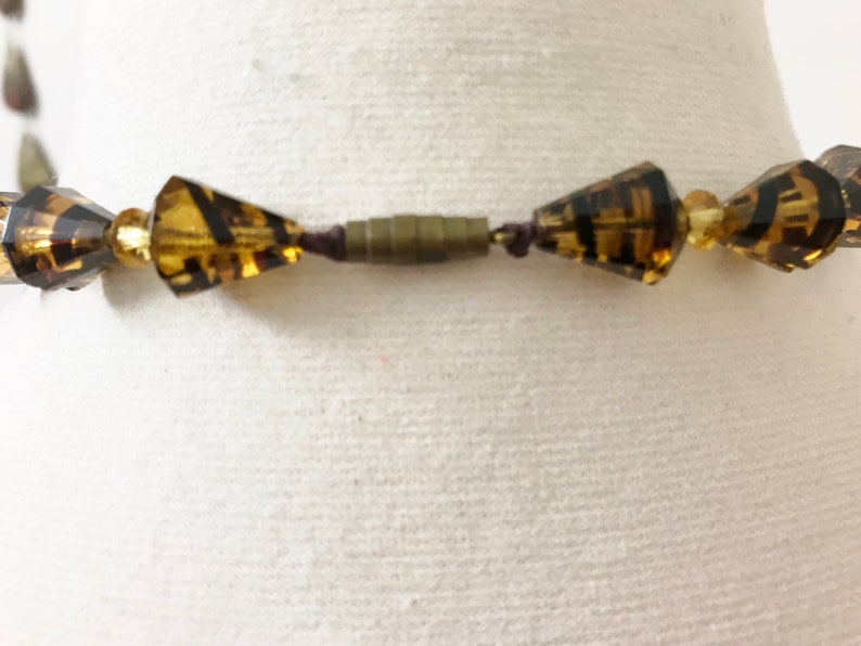 Vintage Czech Amber /& Brown Art Glass Necklace