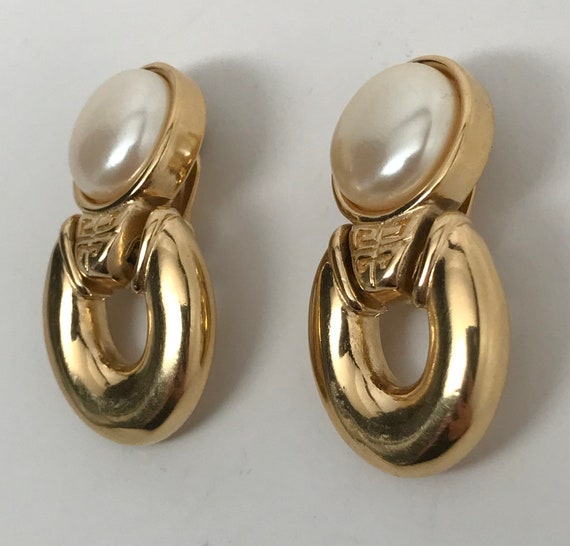 Gorgeous Vintage Faux Pearl Cabochon Gold Tone Da… - image 3