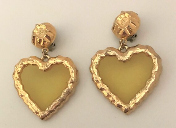 Vintage Yellow Clear Acrylic & Gold Plated Heart … - image 9