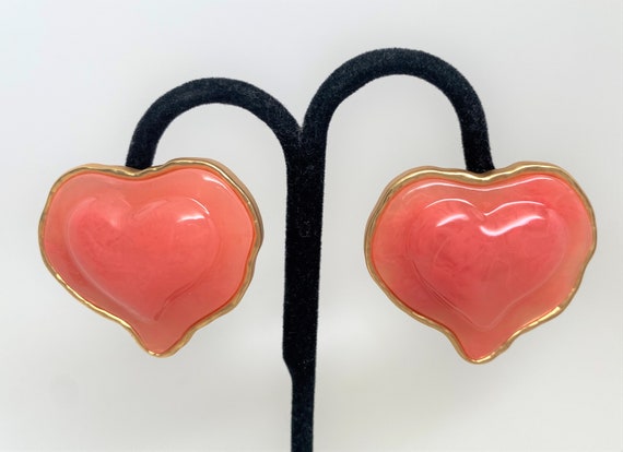 Gold Plated Pale Pink Resin Heart Cabochon Clip on Earrings