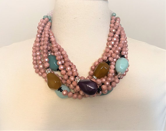 ANGELA CAPUTI Pale Pink Faceted Beads W Green & P… - image 4