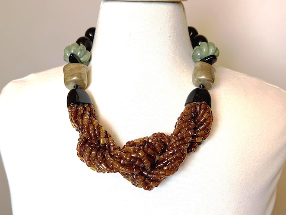 ANGELA CAPUTI Gold, Green & Brown Resin Choker Necklace