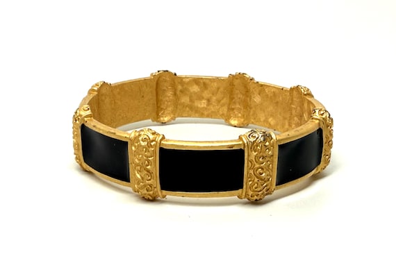 Anne Klein Vintage Gold Plated , Black Enameled Bangle Bracelet