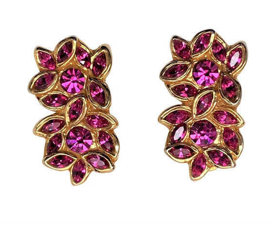Vintage Christian Lacroix Gold Plated & Pink Crys… - image 1