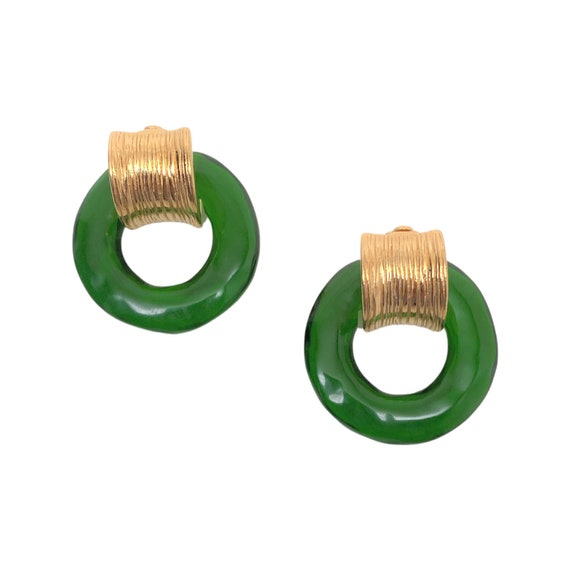 Rare Vintage Givenchy Green Resin Gripoix Clip On Earrings