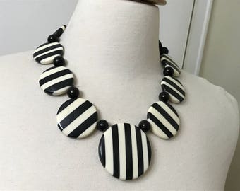 Gerda Lynggaard Monies Style Black & Off White Buffalo Horn Bib Collar Necklace