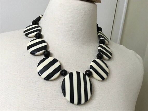 Gerda Lynggaard Monies Style Black & Off White Buffalo Horn Bib Collar Necklace