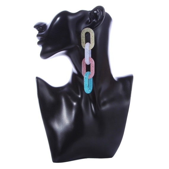 Gorgeous Pastel Color Confetti Lucite Chain Dangle Pierced Earrings