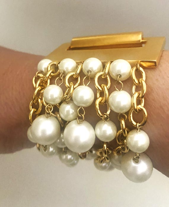 Vintage Gold Plated, Faux Pearl Multi Strand Bracelet