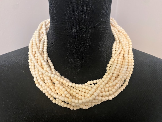 Danish Designer Multi Strand Seeded Buffalo Horn Beads Necklace