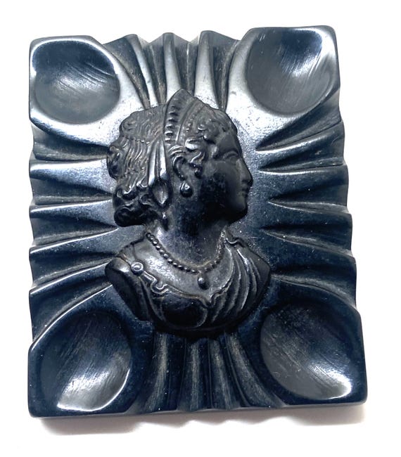 Vintage Antique Black Bakelite Mourning Cameo Brooch Pendant Goth Gothic Jewelry