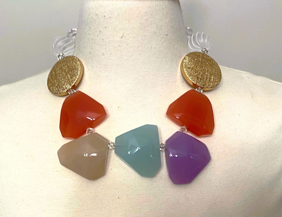 ANGELA CAPUTI Triangle Multi Color Flat Resin Beads Choker Modern Necklace