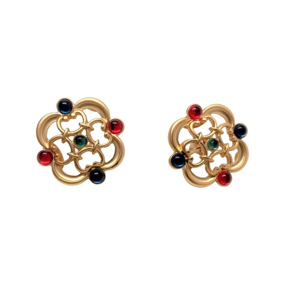 Stunning Glass Cabochon Gold Plated Clip on Earrings