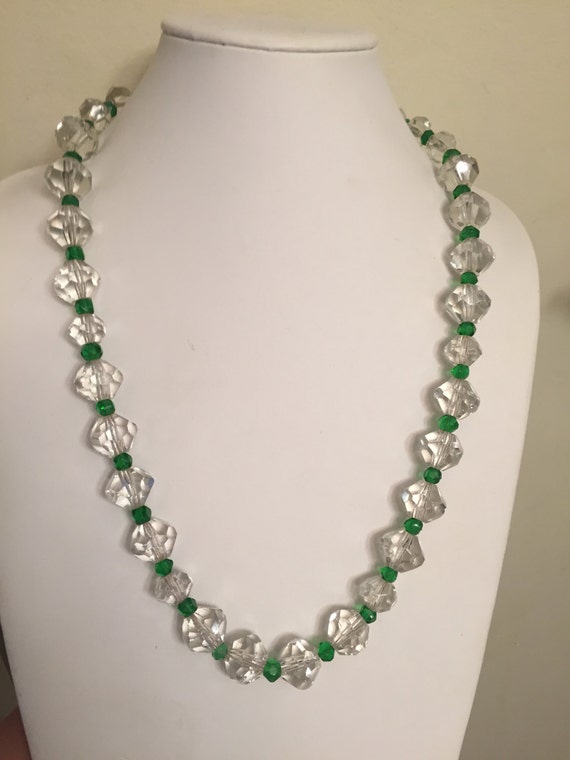 Vintage Art Deco Clear Faceted & Emerald Crystal … - image 2