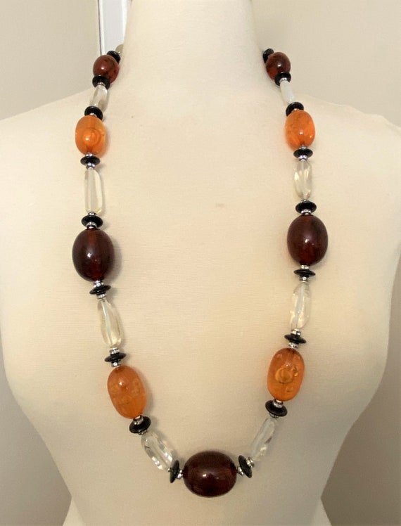 Gorgeous Brown, Amber & Clear Lucite Beads Long N… - image 4