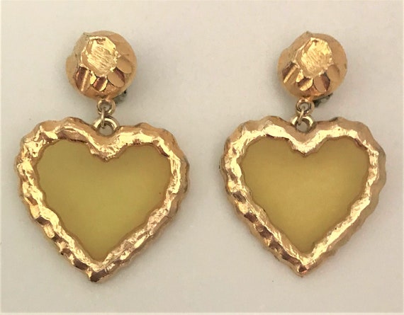 Vintage Yellow Clear Acrylic & Gold Plated Heart … - image 6