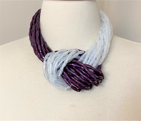 ANGELA CAPUTI Purple & White Acrylic Beads Multi Strand Necklace