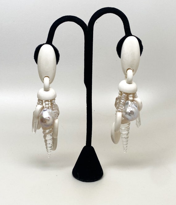 Gerda Lynggaard-Monies Bone, Rock Crystal & Pearl Statement Earrings
