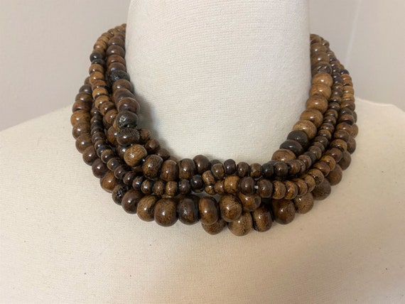 Danish Designer Multi Strands Brown African Wood Necklace