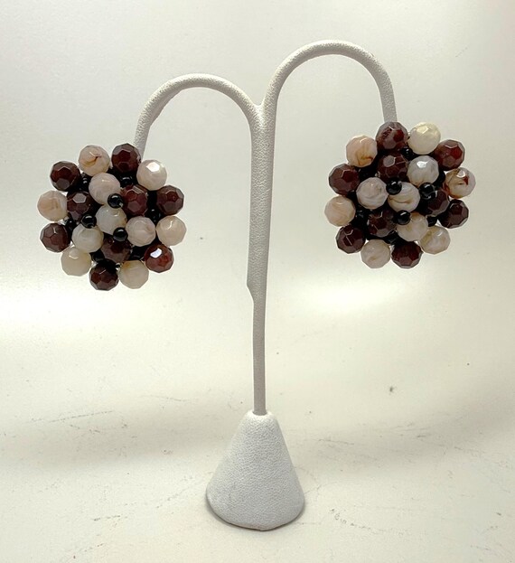 Angela Caputi Beige & Brown Resin Clip On Earrings