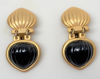 Vintage Gold Plated French Resin Gripoix Clip On Earrings