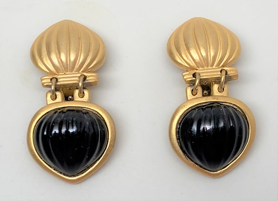 Vintage Gold Plated French Resin Gripoix Clip On Earrings