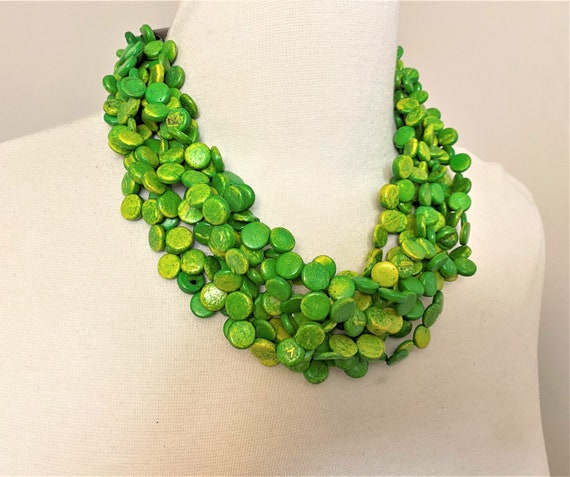 Vintage Unsigned Monies Multi Strands Lime Green … - image 2