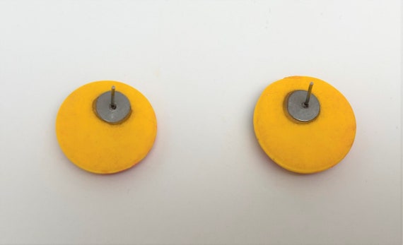 Retro 1960's Yellow Hand Painted Faces Pierced Ea… - image 3