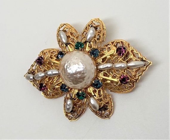 Vintage Unsigned Miriam Haskell Filigree Faux Pea… - image 5