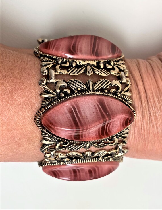 Vintage SELRO Wide Acrylic Bracelet 1950s Victorian Style