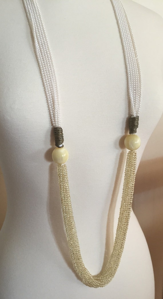 Stunning Vintage Art Deco Flapper Faux Pearl & Citrine Glass Beads 48”