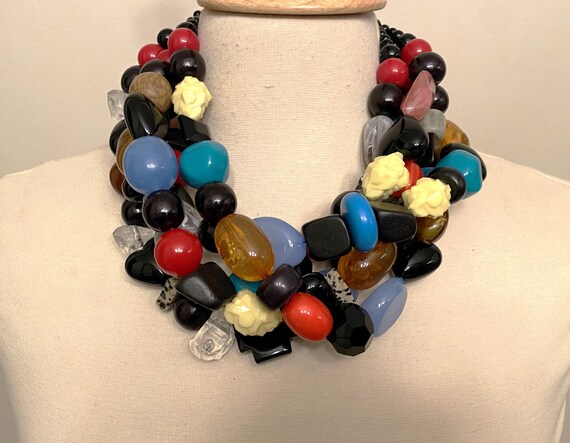 Gorgeous Multi Color Resin & Acrylic Beads Five Strand Necklace