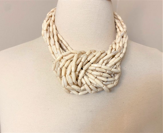 ANGELA CAPUTI Ivory Color Acrylic Beads Multi Strand Knott Necklace