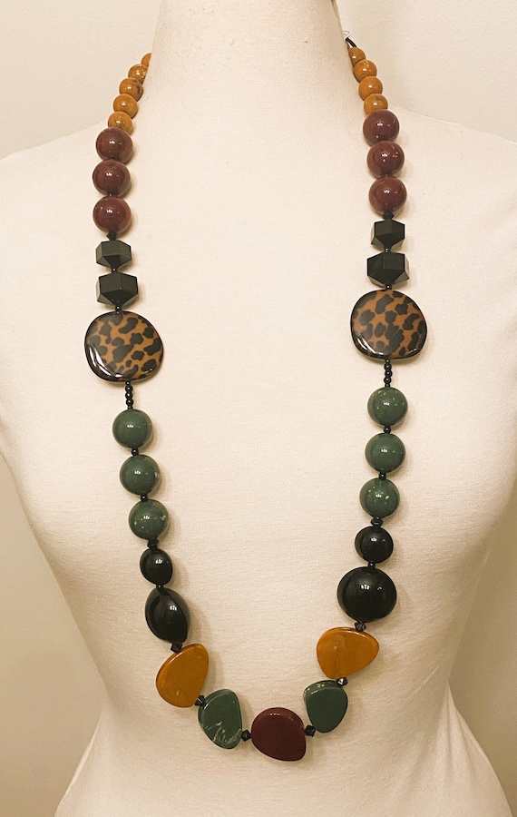 ANGELA CAPUTI Brown, Black, Green & Burgundy Resin Long Necklace