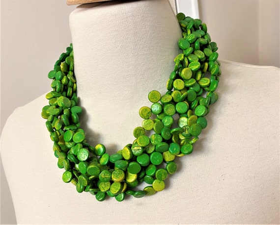 Vintage Unsigned Monies Multi Strands Lime Green … - image 3