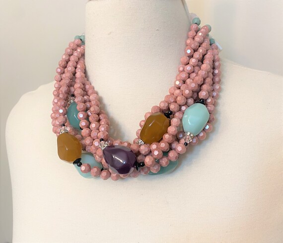 ANGELA CAPUTI Pale Pink Faceted Beads W Green & P… - image 3